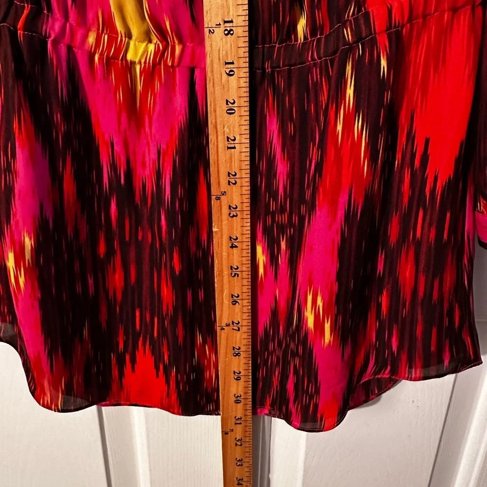 HAUTE HIPPIE HH Silk Haute Hippie Ikat Elevated Basics Red L/Sleeve Tunic Top S - Picture 15 of 16
